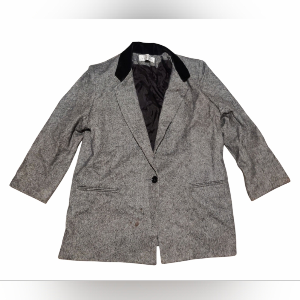 Vintage Rare Dumas Petite Suit Jacket For Women Grey And Black Size 8